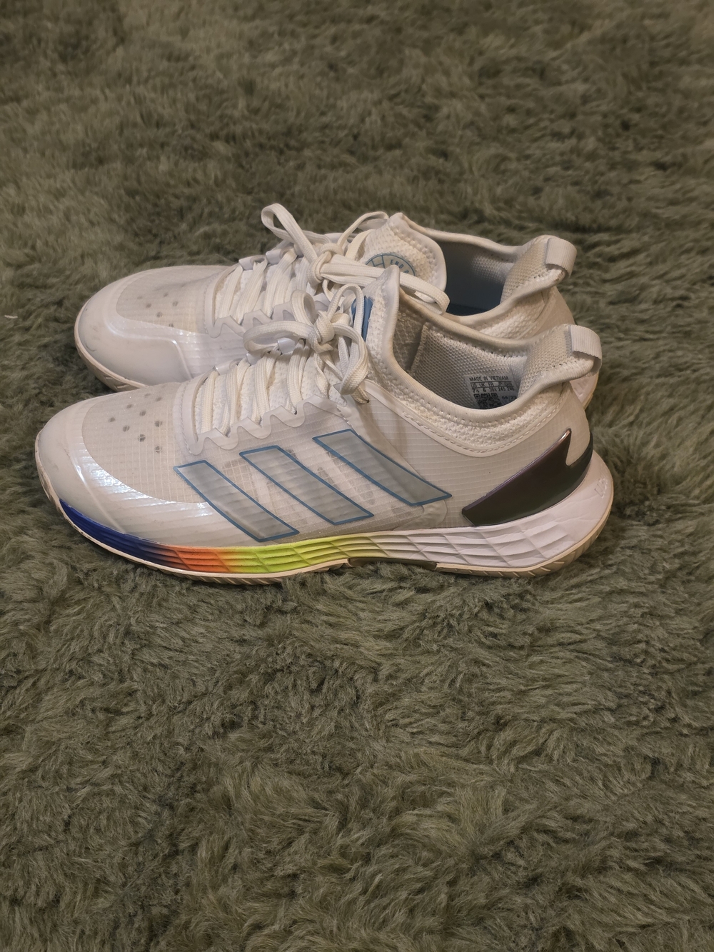 White Sneakers with Subtle Rainbow Midsole Accent